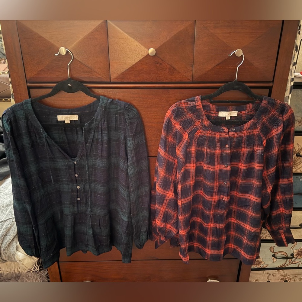 (2) LOFT Plaid Blouses - Large